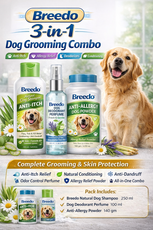 Breedo Dog Grooming Essentials Kit (Shampoo + Perfume + Powder)