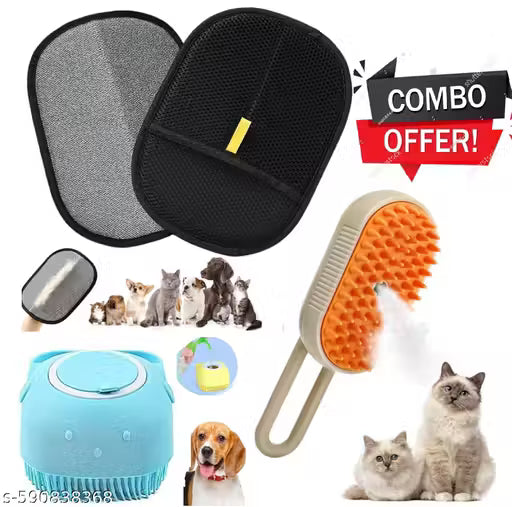 Smart Steam Cat & Dog Grooming Brush with Spray – Self Cleaning (Pack of 3)